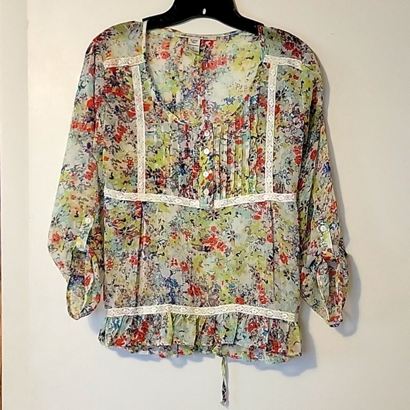 Floral Sheer Baby Doll Top - Picture 1 of 6
